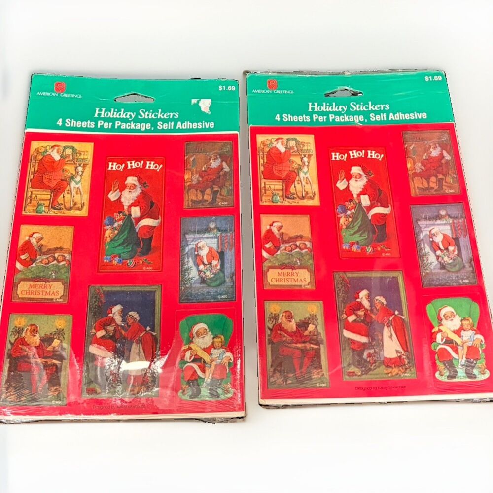 Lot of 2 Vtg American Greetings Holiday Stickers Santa by Kath Lawrence Sealed